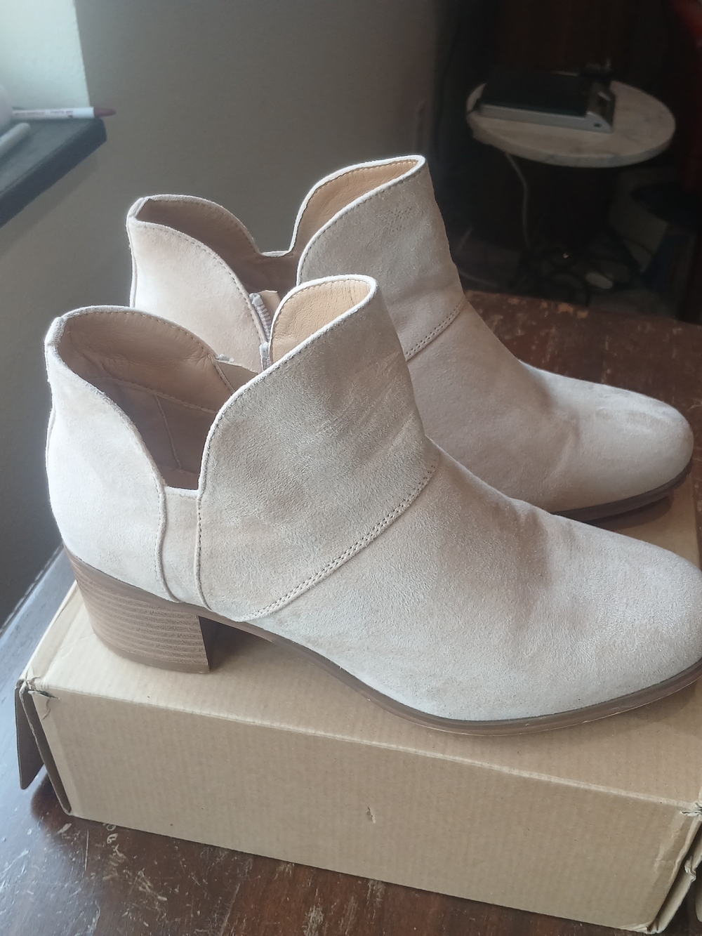Women’s Beige Suede Ankle Booties with Side Zip